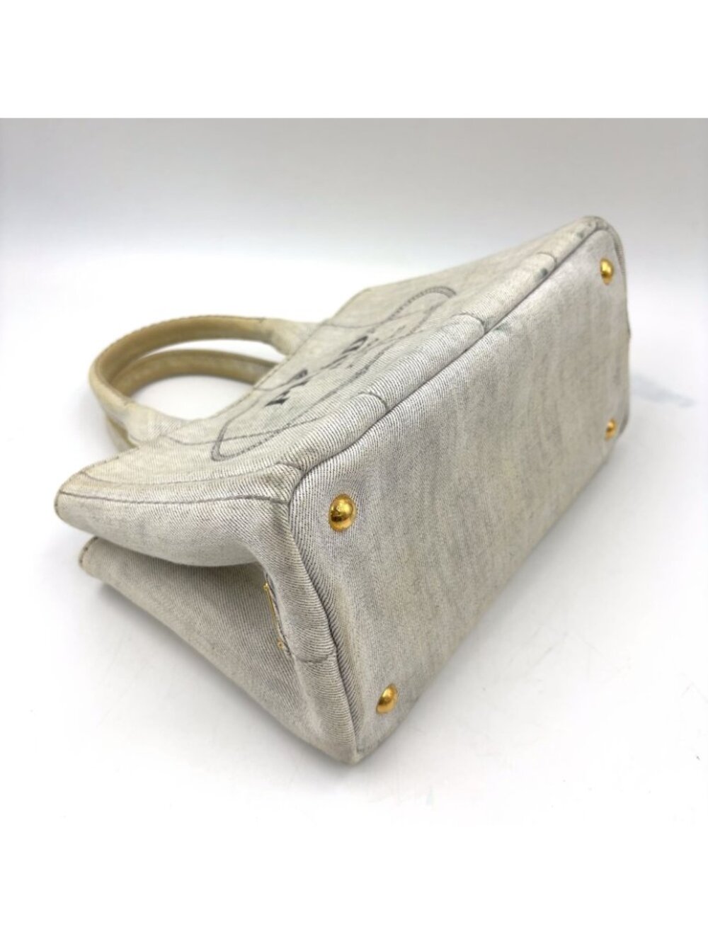 Prada Canapa Denim Gray Tote Gold - Picture 11 of 15